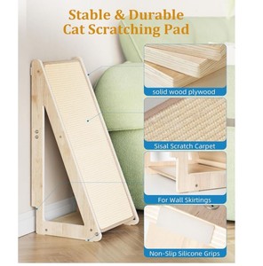 Griffoir pour chat moderne personnalisé pour chats d'intérieur de grande taille 26,4'' Rampe et coussin à gratter en <span class=keywords><strong>sisal</strong></span> Meubles pour chat en bois - Product Image 4