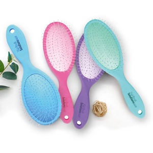 New Design Professional Custom Girls Plastic Wet Massage Cushion Hair Brush Oval Gentle Detangling Hair Brush Pink