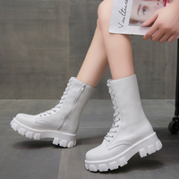 2025, Bottes Originales à Bout Rond, Bottes Noires à Plateforme, Bottes Blanches Tendance à Lacets, Chaussures Femme, Bottines à Talon Kitten