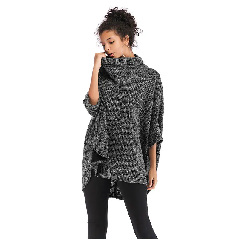 YHSY93 2019 Autumn Women Stylish Thick coat batwing sleeve clothes irregular cloak knitwear women coat
