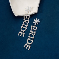 Nouvelles boucles d'oreilles de mariage pendantes en strass et cristal, motif lettre BRIDE, design de créateur