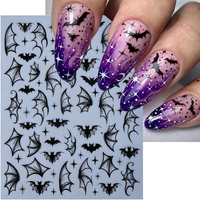 Autocollants pour ongles 3 couleurs Halloween, motif chauve-souris rouge pailleté, chauve-souris noire, chat et nœud, style gothique sombre, pour festival français