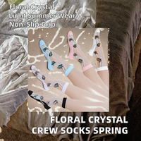 Chaussettes populaires européennes et américaines pour femmes, mi-mollet, brodées de cristaux, motif floral, fines, antidérapantes, double aiguille, en polyester, modèle