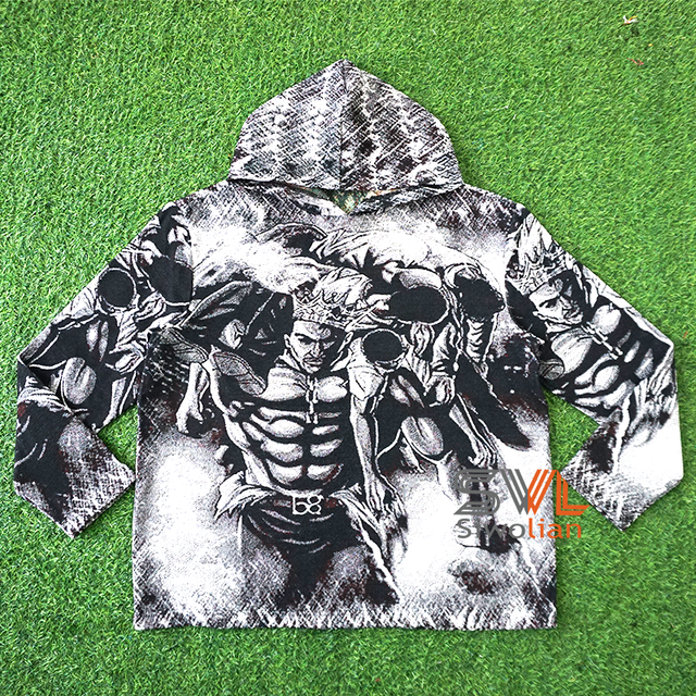 Custom Hoodie Streetwear Anime Tapestry Hoodie Custom Men's Woven Sweatshirt Anime Design Tapestry Clothing for Man