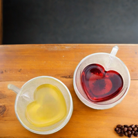 Tasses à café et à thé en verre borosilicate soufflé à la main, à double paroi, isolées, 240 ml, en forme de cœur, par Seaygift, avec poignée, compatibles lave-vaisselle
