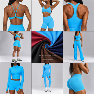 Nahtloses 3-Teiliges Workout-Set Jacke mit Reißverschluss und Daumenlöchern Gepolstertes Racerback-Top und Gym-Leggings Yoga-Set - Product Image 5