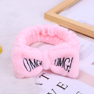 Women <b>Headband</b> OMG Letter Coral Fleece Hairband Wash Face Bow Hairband Women Girl <b>Elastic</b> Soft Turban Headwear Hair Accessories - Product Image 3