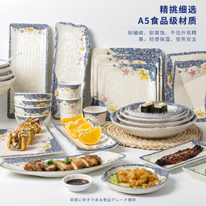 Vajilla de melamina rectangular con diseño floral, resistente a caídas, platos de servicio comerciales para hoteles y restaurantes. - Product Image 2