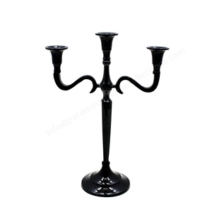 Candelabro negro brillante de 3 brazos, centros de mesa de aluminio niquelado, decoración para el hogar hecha a mano personalizada, venta al por mayor - Product Image 2