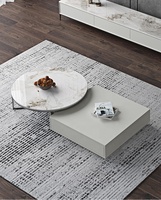 Ensemble de table basse et table TV rectangulaire en marbre de style nordique moderne de luxe avec rangement en bois pour salon