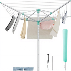 Séchoir à linge d'extérieur moderne en aluminium à double niveau, hauteur réglable, corde de 50 m, 5 pinces à linge - Product Image 1