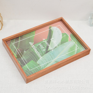 Wood <b>Photo</b> <b>Frame</b> Rectangular <b>Double</b>-Sided Glass Tabletop Display Simple Design Horizontal Orientation - Product Image 4