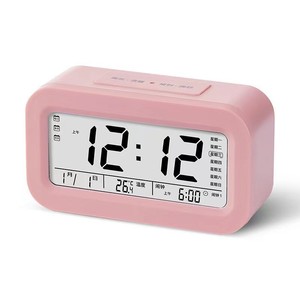 Reloj despertador inteligente con pantalla digital, calendario de temperatura, rectángulo rosa, funciona con pilas, para estudiantes, regalo para niños - Product Image 1