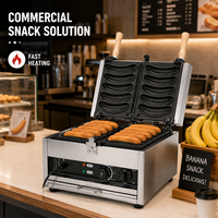 Máquina Comercial para Hacer Waffles de Plátano, a Gas o Eléctrica (220V 2kW), de Acero Inoxidable Antiadherente, para Tiendas de Snacks