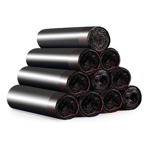 Túi rác PE đen miệng phẳng có dây rút, dùng một lần và không thấm nước, đóng cuộn, dùng trong gia đình - Product Image 1