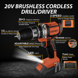 KAFUWELL PA4539H mesin bor nirkabel, bor kekuatan Lithium 20v, kemudi bertenaga baterai besar, mesin bor nirkabel - Product Image 5