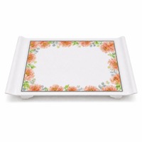 Assiette de service en mélamine personnalisée d'usine, motif floral lotus, bord gris, format A5, vente en gros