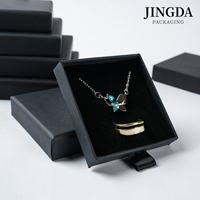 Boîte d'emballage à tiroir coulissant noire pour bijoux, boîte de rangement luxueuse noire pour boucles d'oreilles, boîte en papier texturé avec doublure intérieure en mousse