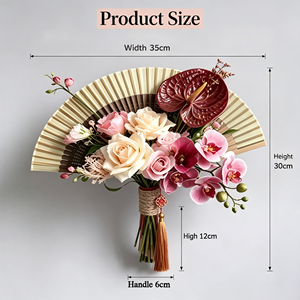 Éventail floral de style oriental pour mariée, fleurs artificielles décoratives pliables avec pompon, accessoire de photographie pour mariage, fiançailles, cérémonie - Product Image 3