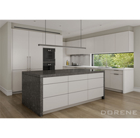 2025 Dorene Chine Designs de luxe Île de marbre MDF Laque Shaker Style Porte Armoires de cuisine blanches avec centre gris moderne