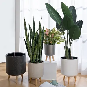 Smart Plant Pot Voor Indoor Planten Bloemen Ingebouwde Sensor Voor Vocht & Vruchtbaarheid Self Watering Planter Met Hout stand