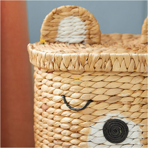 Cartoon Bear Water Hyacinth Storage Basket Toy Organizer Kids Bedroom Bathroom Plant Fiber Handwoven Modern Decorative <b>Bin</b> Cheap - Product Image 6