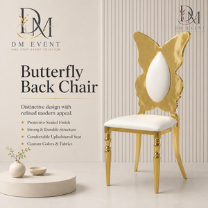 Chaise d'événement en acier inoxydable doré avec dossier papillon et coussin blanc pour mariages et banquets d'hôtel – Vente en gros de sièges - Product Image 2