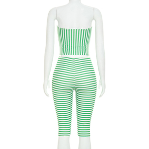 Viviblook J26ST301 Women <b>Sexy</b> Club Wear Sleeveless <b>Set</b> Strapless Crop Top Striped Cropped Pants Casual Two Piece <b>Set</b> - Product Image 3