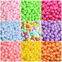Vente en gros 500g/sac 6mm 8mm 10mm Perles rondes en acrylique multicolores Perles en plastique Bubble Gum avec trou pour la fabrication de bijoux pour filles