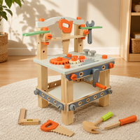 Juguete de Banco de Trabajo de Madera para Niños, Juego de Construcción de Imitación con Martillo, Sierra, Llave Inglesa, Tornillos, Juguete de Construcción, Juego Montessori para Niños