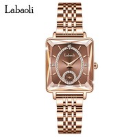 Jam Tangan Wanita LABAOLI Mewah Sporty Sederhana Modis Model Tonneau Quartz Berbahan Alloy Rose Gold dengan Tali Stainless Steel 5mm Kaca Terbaru
