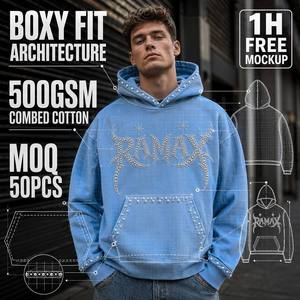 Custom Gradient Ombre Blue Pullover <b>Hoodie</b> <b>Gothic</b> Letter Pearl Rhinestone Embellishment Oversized Cropped Y2K Streetwear - Product Image 1
