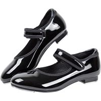 Sepatu Dansa Dynadans Girls Unisex Anak Model Mary Jane dengan Tali Pengikat yang Dapat Disesuaikan, Bagian Atas PU Hitam dan Lapisan Dalam Katun
