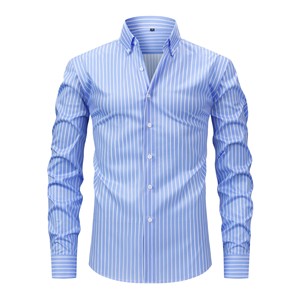 Camicie da <span class=keywords><strong>Uomo</strong></span> Slim Fit <span class=keywords><strong>a</strong></span> <span class=keywords><strong>Righe</strong></span> Blu e Bianche, Maniche Lunghe, Casual Business, con Bottoni, per Ufficio - Product Image 1