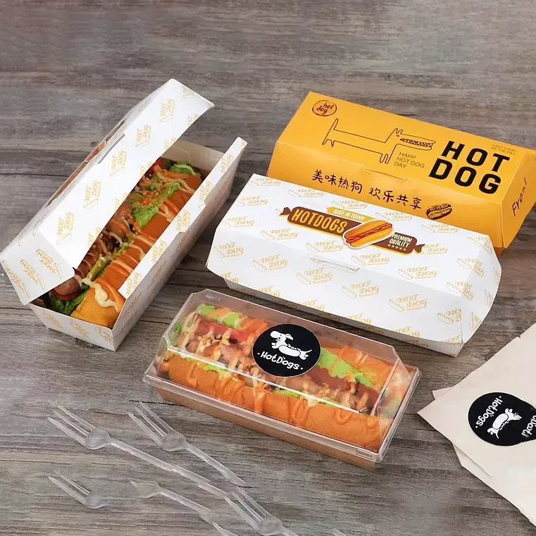 Giá Rẻ Giá Vỏ Sò Takeaway Bánh Khoai Tây Chiên Thức Ăn Nhanh Bánh Hamburger Và Hotdog Bánh Sandwich Kraft Hộp Giấy Bao Bì Thực Phẩm