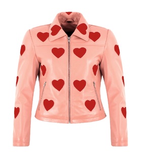 Chaqueta de Mujer Personalizada 100% Cuero Nappa Rosa Bebé Genuino con Detalle de Corazón, Marca Privada OEM/ODM, Venta al Por Mayor, Moda Exclusiva - Product Image 1