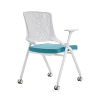 Chaise de conférence pliable personnalisée en maille avec roulettes, accoudoirs empilables et dossier confortable pour personnel et étudiants en salles de conférence