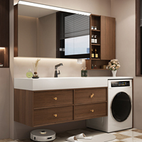 Ensemble de meuble-lavabo moderne flottant avec espace intégré pour machine à laver, éclairage LED et miroir médical anti-buée