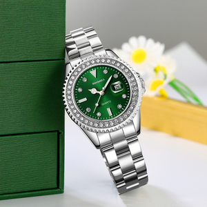 Montre-bracelet de luxe pour femme, 35 mm, cadran à engrenages diamantés, affichage de la date, étanche, personnalisable avec logo, faible MOQ, Relojes - Product Image 1