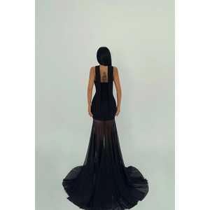 <b>Black</b> Marianna Luxury Women's Evening Dress Sequined and Pearl Decorated A-Line Ball Gown Floor-Length Tulle <b>Skirt</b> for Prom - Product Image 2