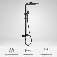 Système de douche thermostatique apparent noir mat, ensemble de douche pluie carrée murale de 12 pouces avec douchette à main pour hôtel et maison