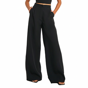 Pantalones apilados transpirables de alta calidad para mujer, ropa plisada acampanada, pantalones de mujer de talla grande, pantalones acampanados, precio razonable OEM - Product Image 1