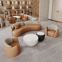 Table de restaurant en cuir au design nordique incurvé, durable et facile à nettoyer, pour hall d'hôtel, bureau, réception, maison d'hôtes, club, salle, espace de repos