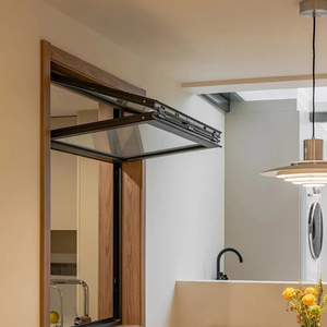 Gỗ tự nhiên hiệu ứng nhôm Lift gấp cửa sổ cho ngoài trời bên ngoài tầng hầm phòng tắm bền kim loại gấp màn hình - Product Image 1