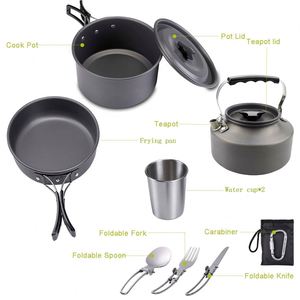 Gran oferta de utensilios de cocina de aluminio para 2-3 personas, juego de utensilios de cocina portátil para senderismo, mochilero, precio de fábrica, cocina OEM - Product Image 3