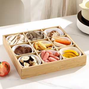 Caja de Madera para Frutos Secos, Caja de Almacenamiento de Madera con Rejilla, Caja de Bambú para Frutos Secos Dividida en 9 Compartimentos, Caja de Almacenamiento de Madera - Product Image 5