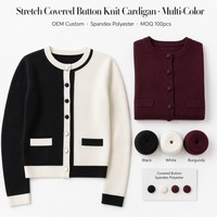 Kardigan Rajut Wanita Lengan Reguler Berbahan Spandex Polyester dengan Kancing Berlapis, OEM Custom, Grosir Label Pribadi, MOQ Rendah, Sampel Cepat