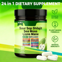 Complément Alimentaire 24-en-1 à Marque Blanche : Capsules de Corossol avec Extrait de Mousse de Mer et Crinière de Lion pour le Soutien Immunitaire et Détoxifiant chez l'Adulte
