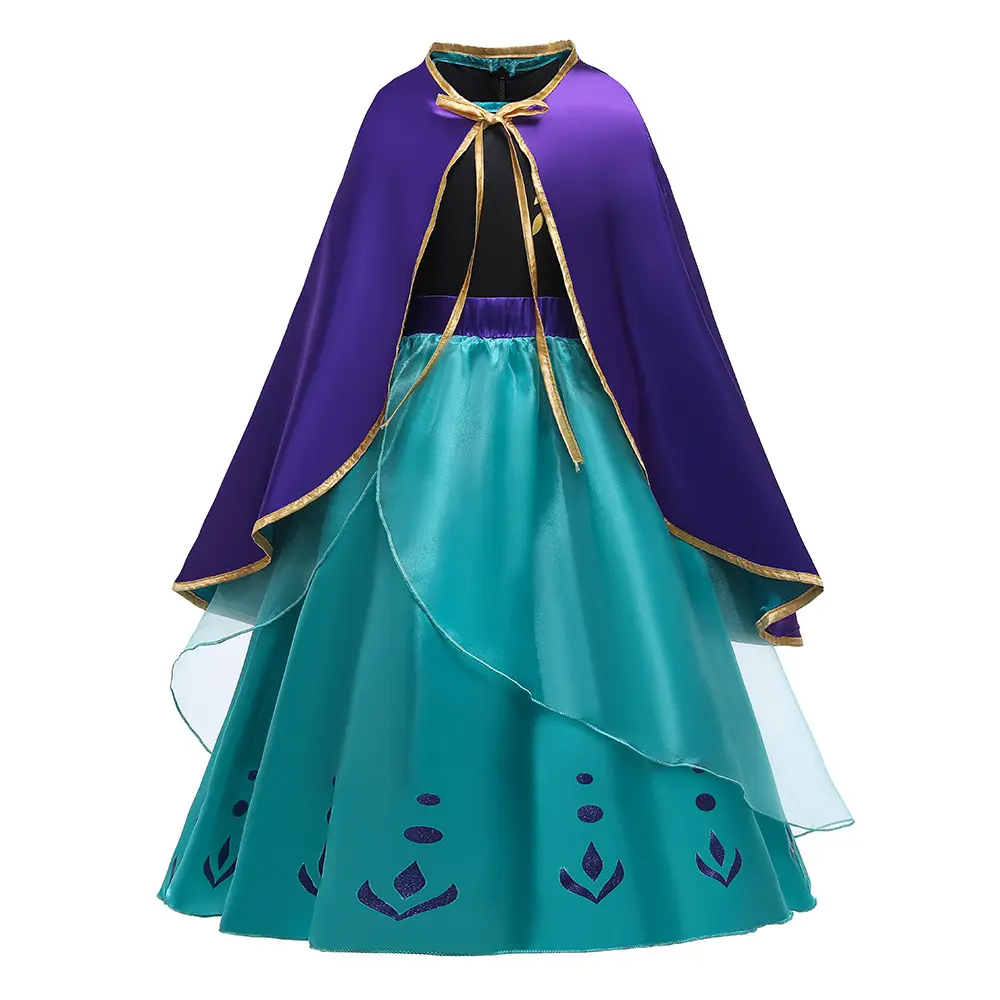 MQATZ New Snow Queen Elsa Anna Girl Dress Princess Black Blue Party Dress With Cape BX1725/BX0624