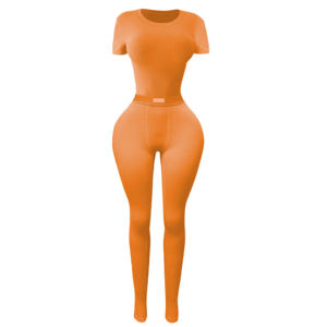 Conjunto de ropa de salón de 2 piezas personalizado para mujer, chándal de algodón, camisetas sólidas y mallas, conjunto de ropa de salón de dos piezas - Product Image 6